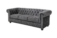 Chesterfield 3-Sitzer Sofa 205cm grau Samt Federkern Knopfheftung