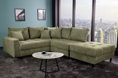 Modernes Ecksofa KENT 220cm grün Cord inkl. Hocker Federkern L-Form Wohnlandschaft