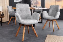 Drehbarer Design Stuhl BALTIC grau Bouclé natur Eiche Massivholz-Beine mit Armlehne