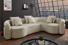 Retro Wohnlandschaft VOGUE 290cm beige Samt XXL-Sofa organische Form inkl. Kissen