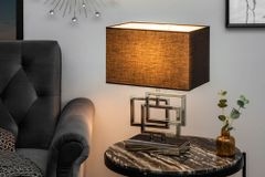 Moderne Tischleuchte ATLANTIS 56cm silber Stoffschirm schwarz Marmor Lampe