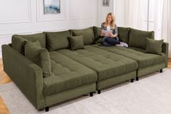 Moderne XXL Wohnlandschaft KENT 305cm grün Cord Bigsofa inkl. Hocker Federkern