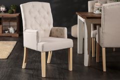 Eleganter Armlehnen Stuhl CASTLE beige mit Chesterfield Steppung im Landhausstil
