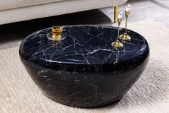 Handgefertigter Couchtisch STONE 75cm schwarz Marmor-Design Metall
