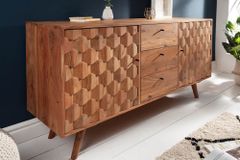 Massivholz Sideboard MYSTIC LIVING 145cm Akazie natur Kommode mit Schubladen 3D-Design