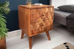 Massivholz Nachttisch MYSTIC LIVING 60cm Akazie natur 3D-Design mit Stauraum