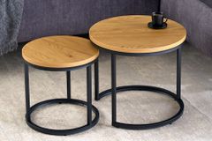 Runde Beistelltische 2er Set ELEGANCE 45cm natur Wildeiche-Design Holz schwarzes Metallgestell