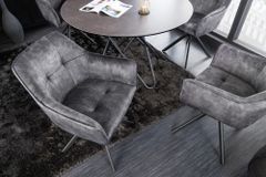 Design Stuhl LOFT dunkelgrau Samt drehbar Metallgestell schwarz mit Armlehne