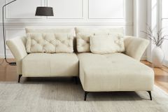 Modernes Ecksofa MARRAKESCH 265cm beige Samt 3-Sitzer inkl. Kissen Ottomane rechts