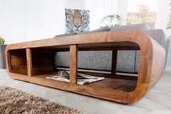 Massivholz Couchtisch CURVED 100cm braun Sheesham stone finish TV-Lowboard Stauraum