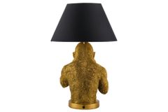 Handgefertigte Tischlampe KING APE 55cm schwarz gold Stoffschirm Affen-Skulptur