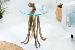 Runder Beistelltisch WILDLIFE OCTOPUS 70cm messing gold Metall Glas Skulptur handmade