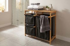 Massivholz Wäschekorb LAGOON SPA 70cm natur grau Bambus drei Wäschebeutel waschbar