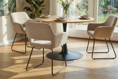 Design Stuhl MUSTANG beige Cord mit Armlehne schwarz Metallgestell