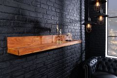 Massives Wandregal MAKASSAR 110cm braun Sheeshamholz stone finish