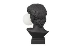 Handgefertigte Tischlampe DAVID 30cm schwarz Büste mit weißer Lampenkugel