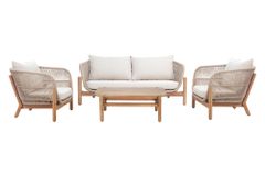 Wetterfestes Gartenlounge Set ROPE natur beige Akazienholz Aluminium inkl. Tisch Sitzpolster