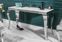 Eleganter Konsolentisch MODERN BAROCK 145cm mit Glasplatte Marmoroptik Edelstahlbeine