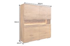 Massives Highboard GRAND 120cm braun Mangoholz mit LED-Beleuchtung
