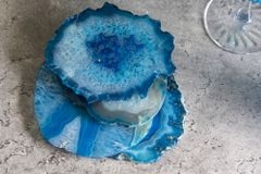 4er Set Untersetzer für Gläser COASTER 10cm blau Edelstein Achat Quarz handmade