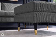 Design Hocker COZY VELVET 80cm grau Cord schwarz mit goldener Metallkappe