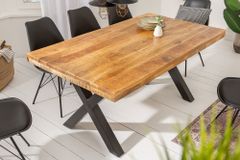 Massiver Esstisch IRON CRAFT 160cm natur Mangoholz Industrial Design schwarz Metall