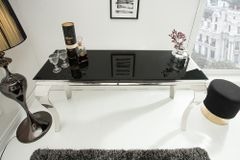 Eleganter Konsolentisch MODERN BAROCK 145cm schwarz Opalglas Edelstahlbeine