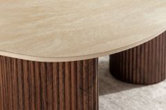 2er Set Couchtische OSAKA 120cm champagner greige Travertin Keramik Walnuss