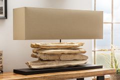 Handgearbeitete Tischlampe RIVERINE 80cm beige Treibholzfuß mit Leinenschirm