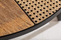 2er Set Couchtisch VIENNA LOUNGE 70cm rund Mangoholz massiv Wiener Geflecht Metall schwarz