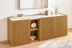 Design Sideboard VICENZA 180cm weiß Keramik natur Eiche Lamellenfront