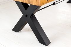 Massivholz Esstisch THOR 300cm vintage braun Pinie recycelt Industrial Design Eisen X-Gestell