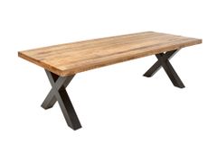 Massiver Esstisch IRON CRAFT 240cm natur Mangoholz Industrial Design X-Gestell schwarz Metall