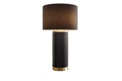 Moderne Tischlampe ELEGANCIA 70cm schwarz gold Keramik rund Stoffschirm