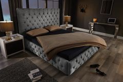 Design Boxbett PARIS 180x200cm grau Leinen Chesterfield Doppelbett