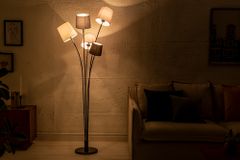 Design Stehlampe LEVELS 176cm schwarz grau mit 5 Leinenschirmen