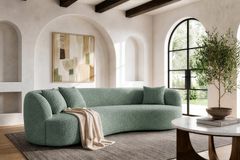 Organisches Sofa ATELIER 230cm salbei Bouclé 3-Sitzer Couch inkl. Kissen