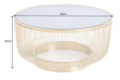 Runder Couchtisch VARIATION 80cm gold Metallgestell Schwarzglas Handarbeit