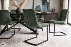 Freischwinger Stuhl MIAMI grün Cord matt schwarz Metallgestell