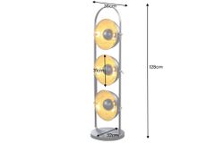Industrial Stehlampe STUDIO 130cm schwarz Blattgold-Optik 3 neigbare Schirme