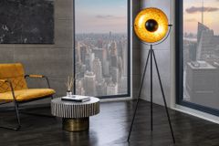Industrial Stehlampe STUDIO 150cm schwarz Blattgold-Optik neigbarer Schirm