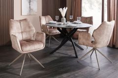 Drehbarer Design Stuhl CONCORD champagner greige Samt Taschenfederkern Metallgestell greige
