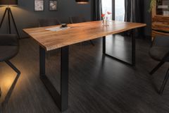 Massivholz Esstisch MAMMUT 180cm Wild-Akazie Baumkante Industrial Design 2,6cm Tischplatte
