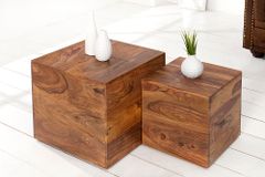 2er Set Beistelltische Würfel MAKASSAR 40cm braun Sheesham Massivholz stone finish
