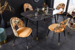 Design Stuhl PRÊT-À-PORTER gelb Samt florales Muster und goldene Fußkappen