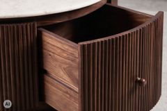 Runder Couchtisch COFFEE TABLE GATSBY 70cm braun weiß Mangoholz Marmor Schublade