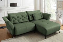 Modernes Ecksofa MARRAKESCH 265cm grün Samt 3-Sitzer inkl. Kissen Ottomane rechts