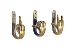 Extravagantes 3er Set Kleiderhaken FINGERS messing Metall-Aluminium Wandgarderobe