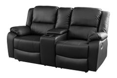 Exklusiver 2er Kinosessel HOLLYWOOD 190cm schwarz mit Liegefunktion und Getränkehalter