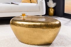 Handgefertigter Couchtisch STONE 75cm gold Metall Hammerschlag Design